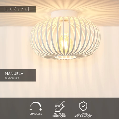 Lucide MANUELA - Plafonnier - Ø 39,5 cm - 1xE27 - Blanc - USP